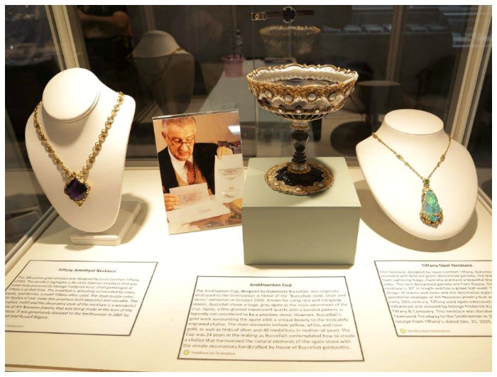 Objects on display from the Smithsonian's collections at the Smithsonian's AGTA GemFair booth.