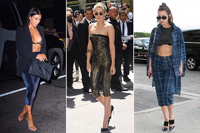 Kim K, K Stew and Bella Hadid in pedal pushers/bike shorts/extremely cropped pants/whatever you want to call 'em.