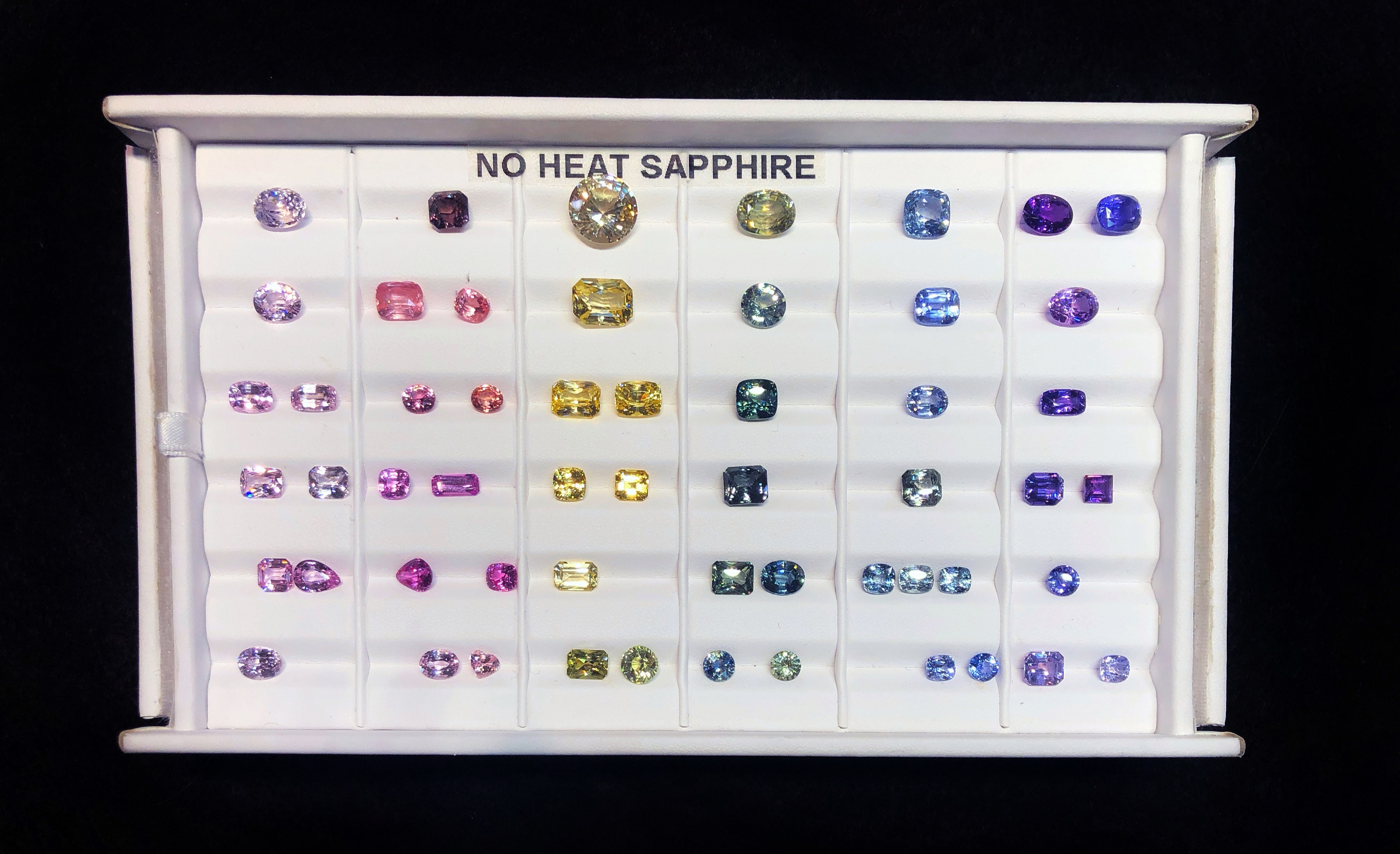 A delicious selection of glorious no heat sapphires from Kimberly Collins Colored Gems, at AGTA GemFair 2019!