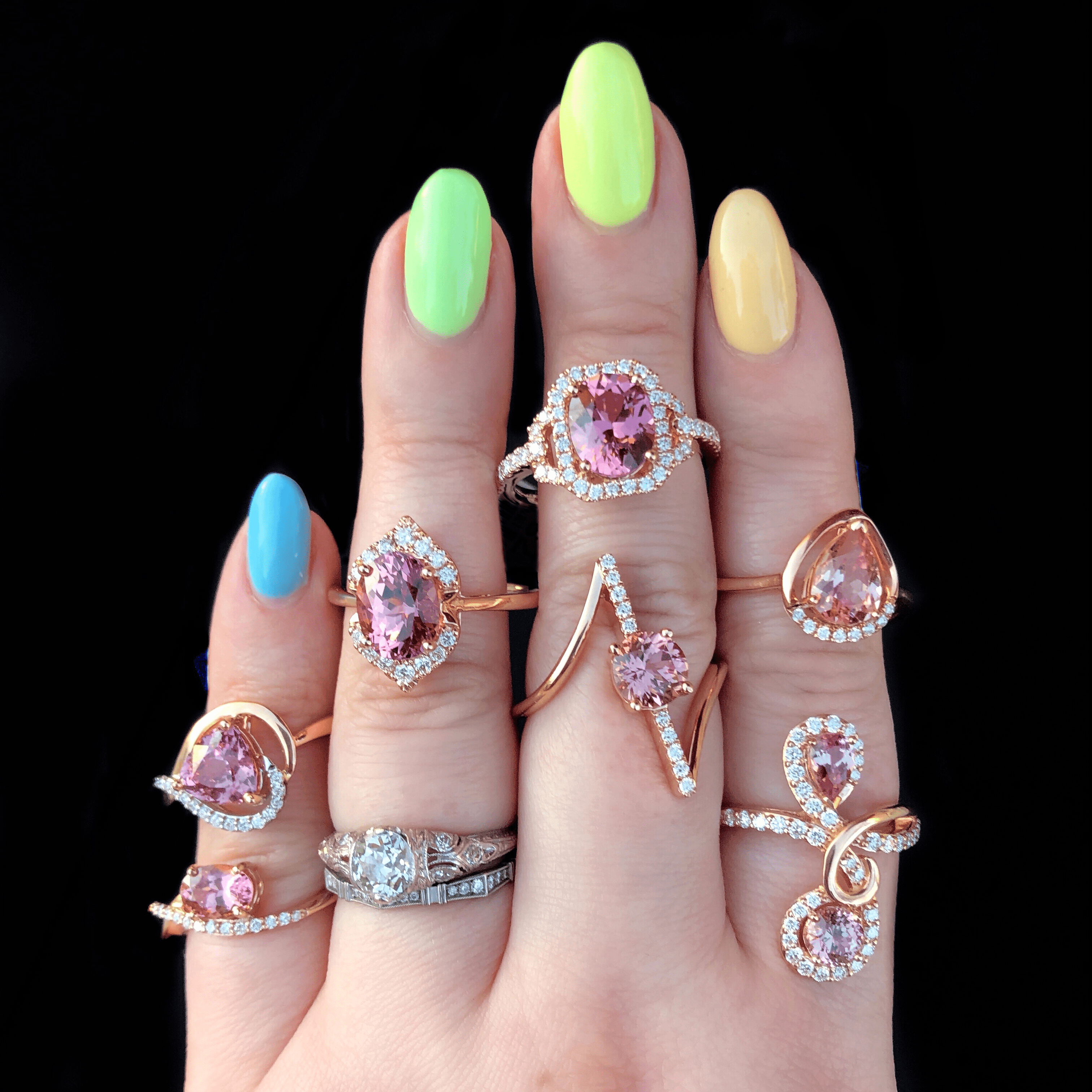 Beautiful pink lotus garnet and diamond rings by Parle Gems!