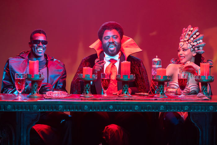 The Vampire Round Table, from left to right, Blade, Prince Mamuwalde and Queen Akasha.