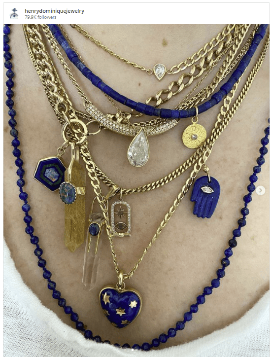 A lovely cobalt and gold layered neckalce look from Henry Dominique Jewelry.