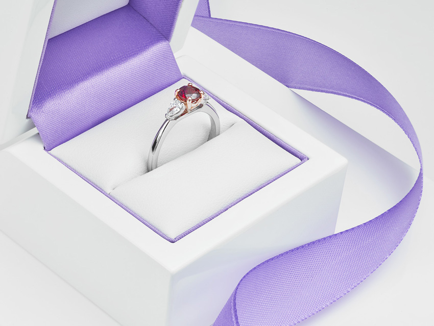 Ruby and Pear Shaped Diamond Engagement Ring for July Birthstone